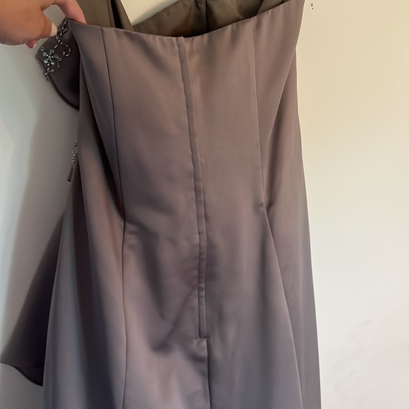 Taupe Strapless Prom Dress - Picture 5 of 9